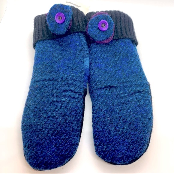 Recyclable Vintage Wool Mittens Blue Large Cold Winter Weather Ski Snow Cabin - Picture 1 of 5